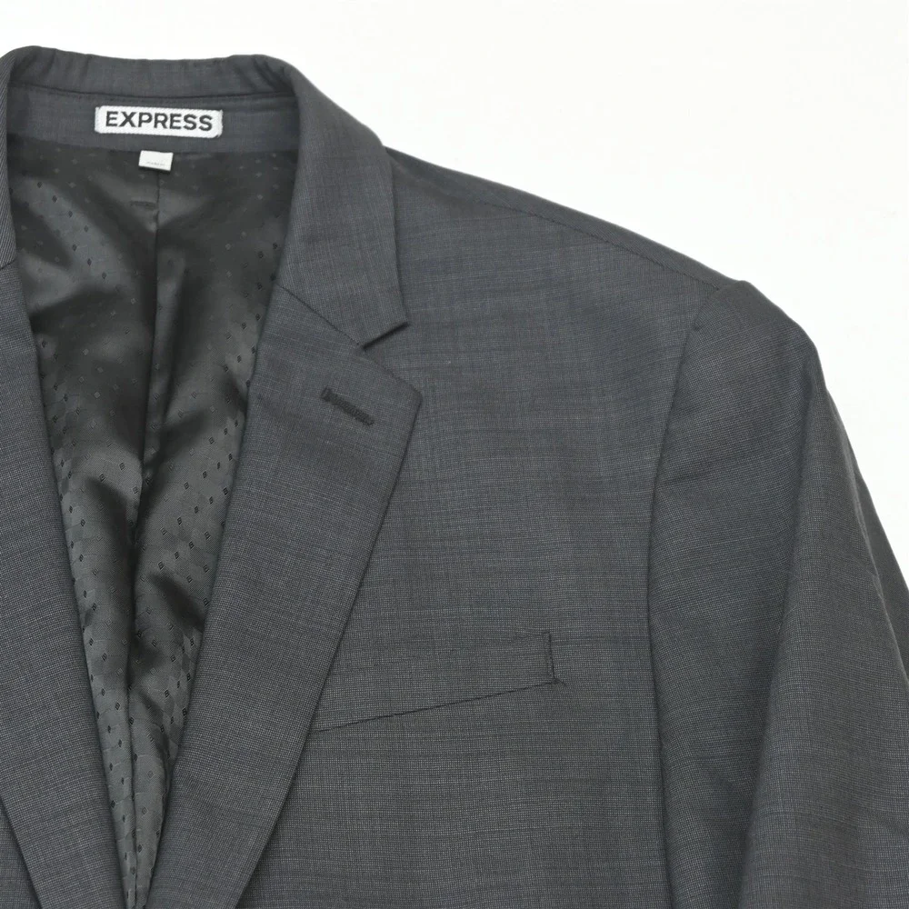 Express 40R 32x30 Gray Wool Photographer Fitted Slim Mens Jacket Pants Suit